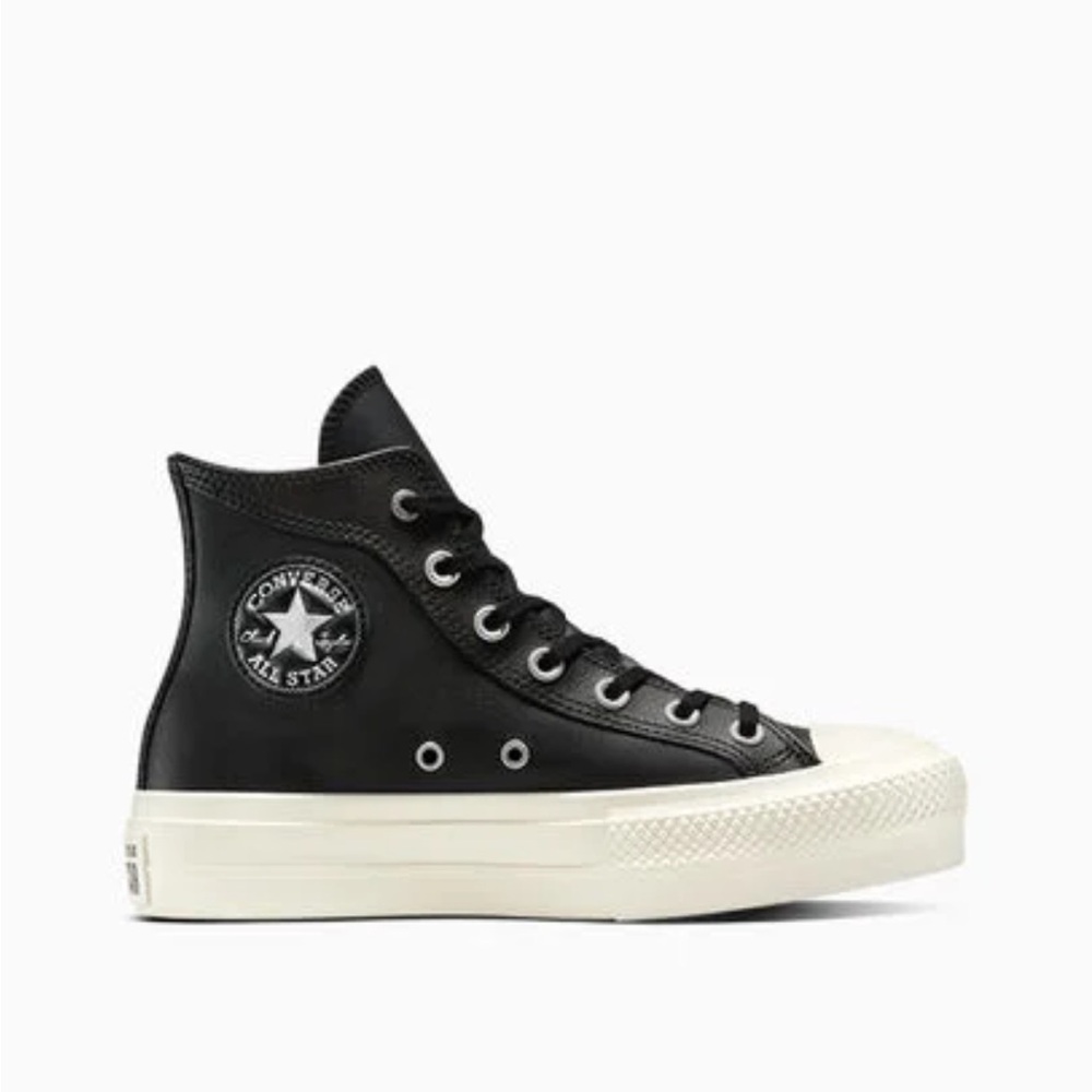 Converse Women's Black leather and White High-Top Sneakers